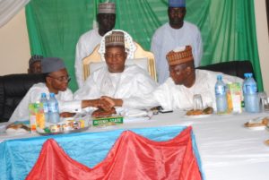 Mallam Nasiru El-Rufai Governor of Kaduna state, Kashim Shattima Borno state Governor Chairman Northern governors forum and Abdulazeez Yari Governor of Zamfara state during a meeting of northern governors forum in kaduna. PHOTO NATH JIBRIN